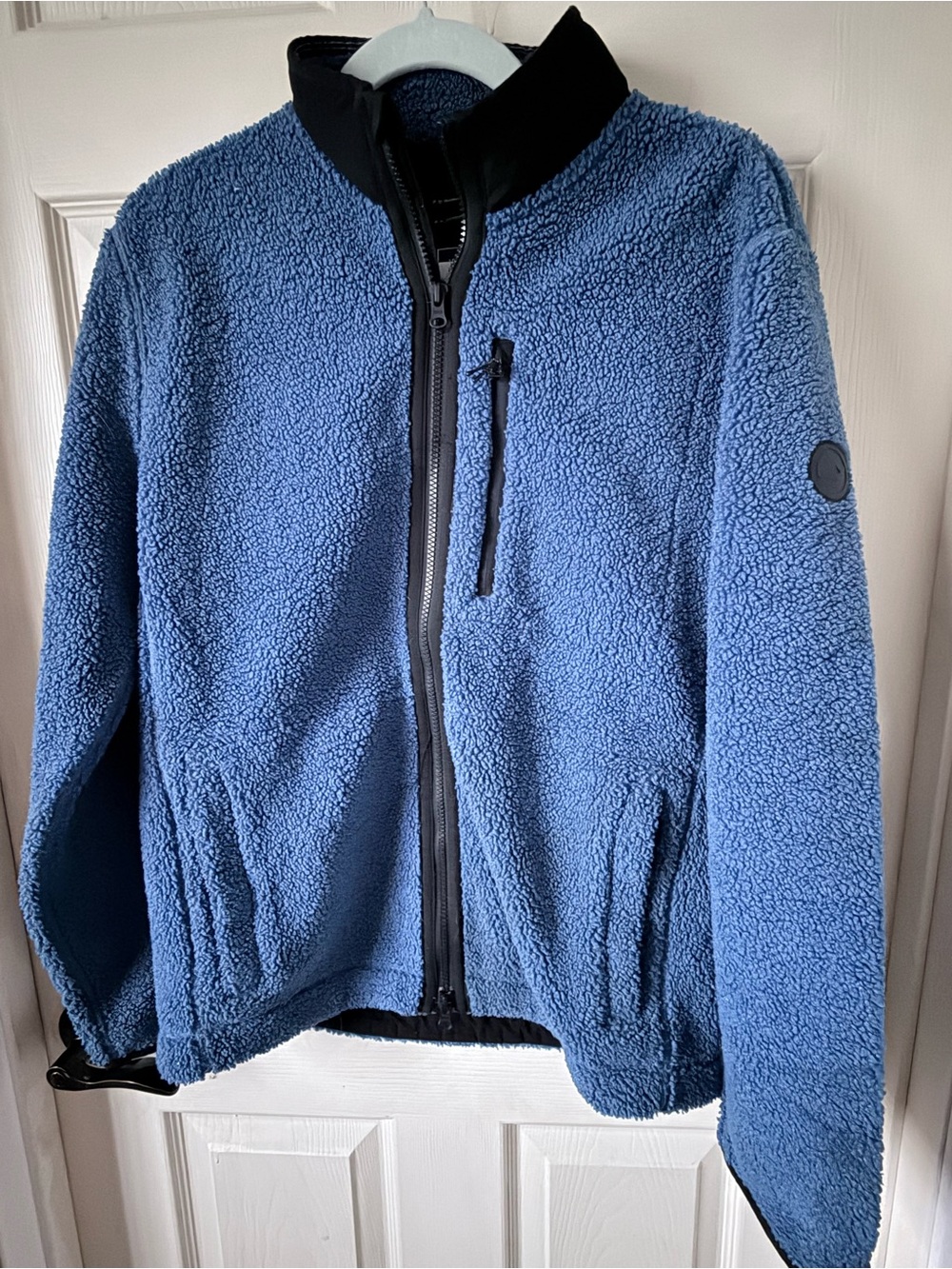 Mens Blue Fleece Jacket - Soft Sherpa Zip-Up